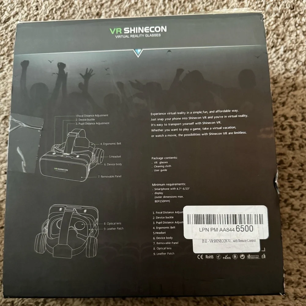 Virtual Reality Shinecon Glasses NIB w/Cover & Accessories
